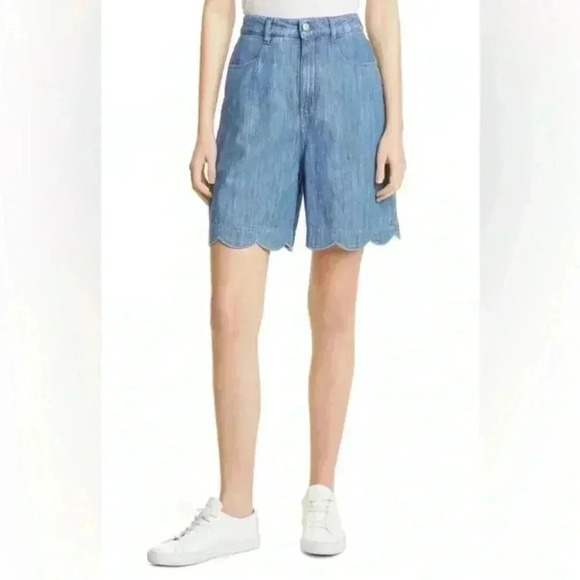 SCALLOPED‎ HEM DENIM SHORTS IN BLUE - Picture 1 of 10
